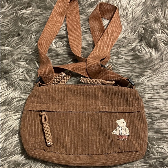 Corduroy purse with Bear Embroidery - Picture 1 of 7
